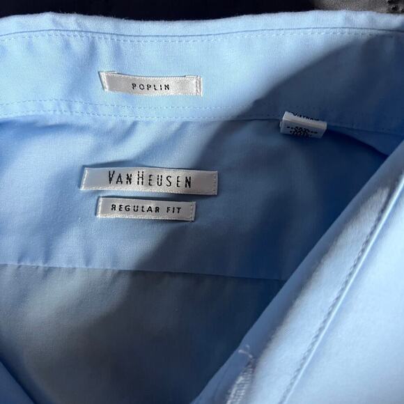 ✨Van Heusen Men’s Blue Poplin Dress Shirt 17 32/33 Regular Fit Long Sleeve - Picture 4 of 8